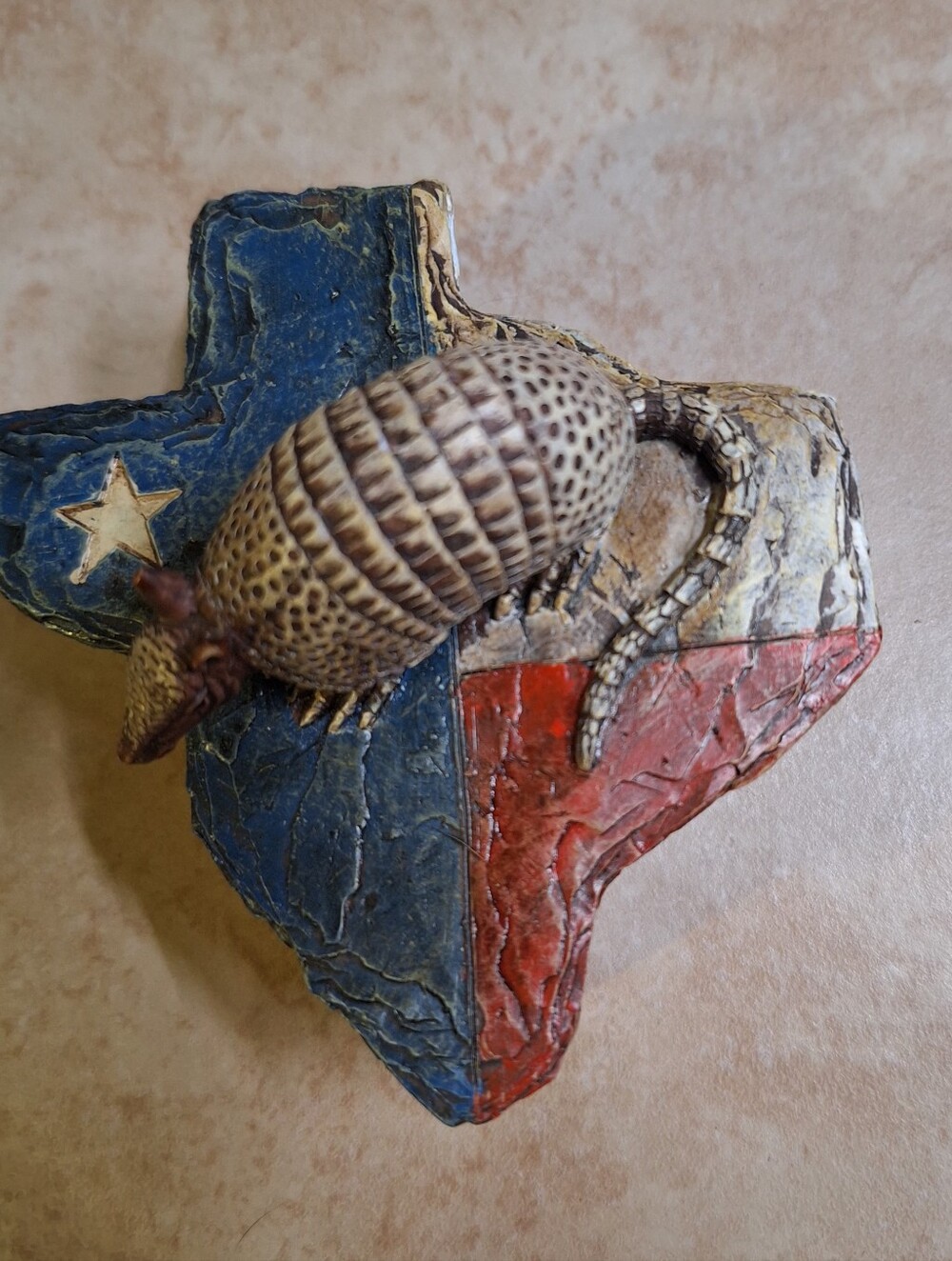 Armadillo Texas Shaped Resin Trinket Box Red White Blue 4" Rustic Lone Star